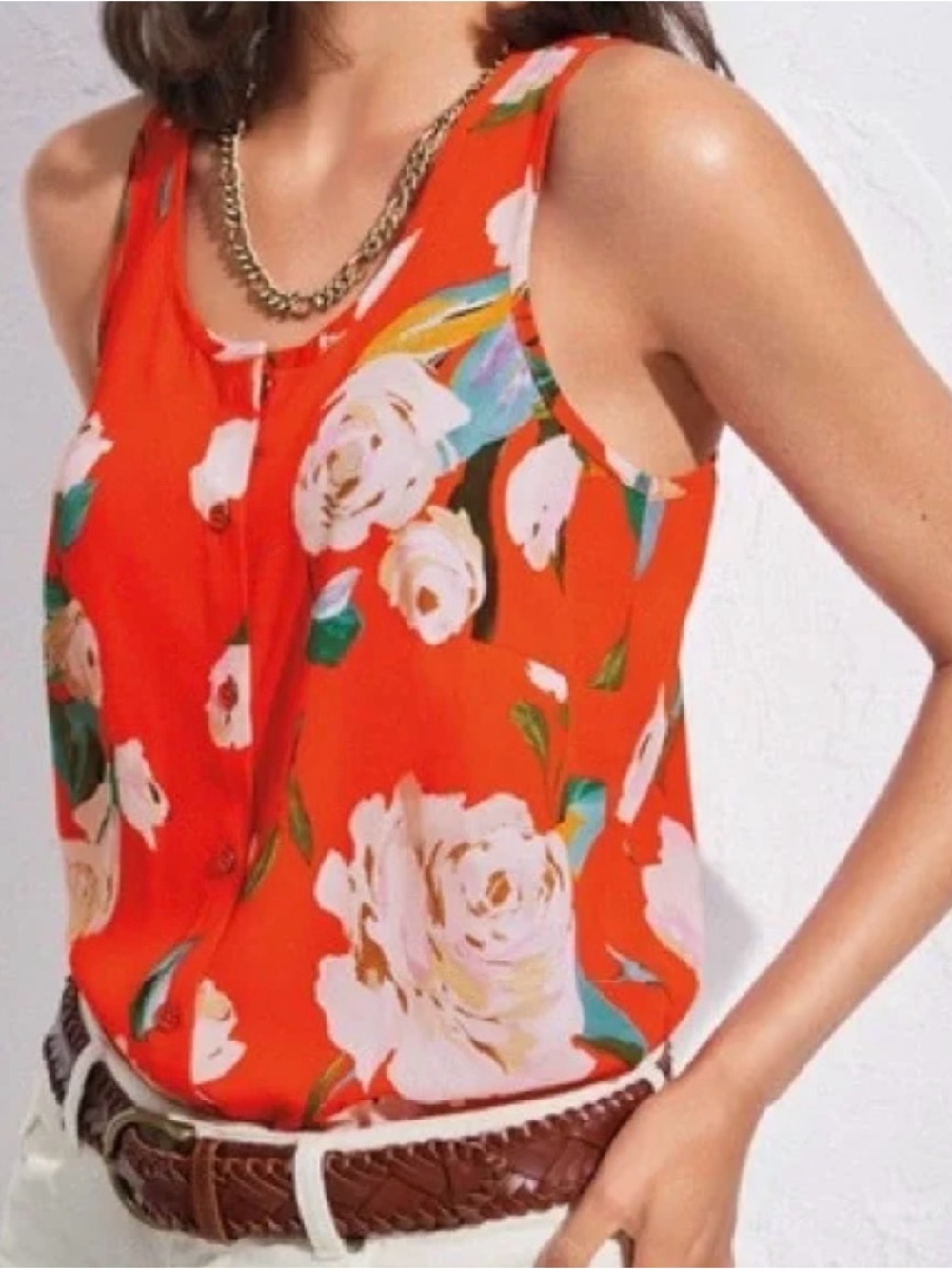 CAbi Red Floral Scoop Neck Sleeveless Camisole
